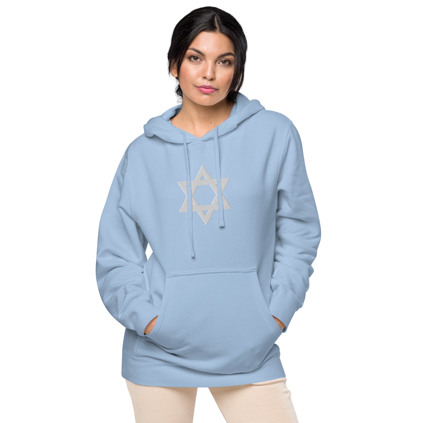 Magen David (Star of David) Embroidered Unisex pigment-dyed hoodie